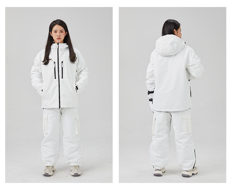 White Padded Waterproof Modest Biker Suit - Loose-Fitting Outdoor Top & Pants