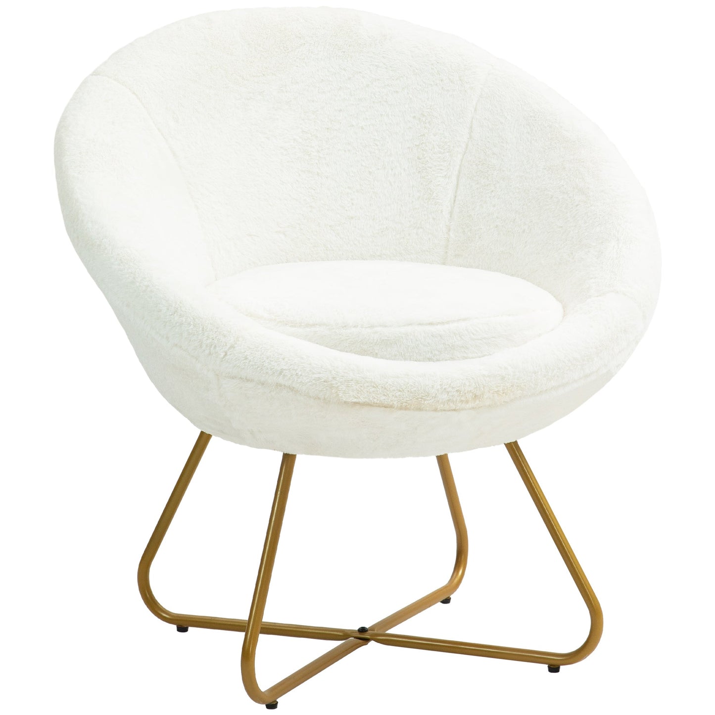HOMCOM Faux Fur Comfy Chair with Golden Metal Legs, Non-Slip Footpad, White