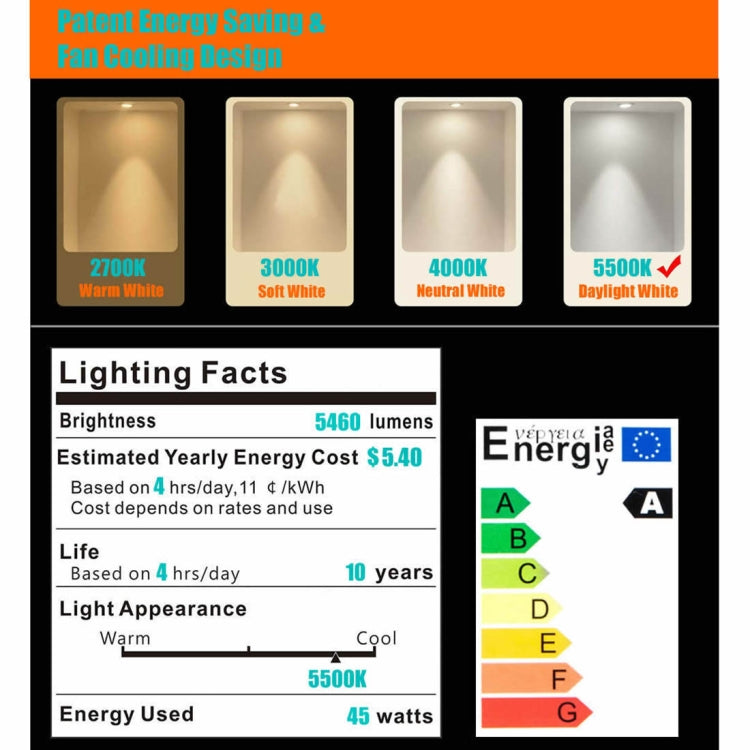 MANTOO PGL45 45W 230V 5500K 5460LM LED Light Bulb for Photography Lighting