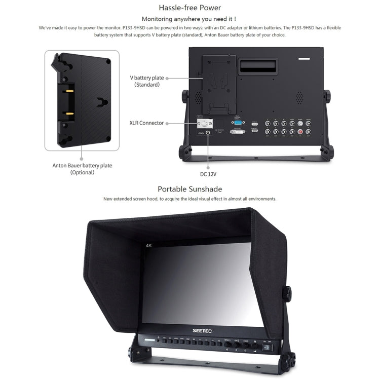 SEETEC P133-9HSD 1920x1080 13.3 inch Broadcast Level Full HD Media Film Camera Field Monitor, P133-9HSD