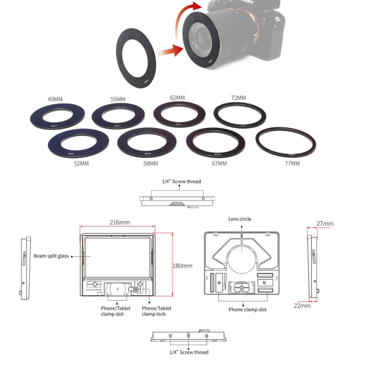 FEELWORLD TP10 Portable 10-inch Folding Teleprompter with Remote Control Lens Adapter Ring For Below 10 inches Smartphone / Tablet, TP10