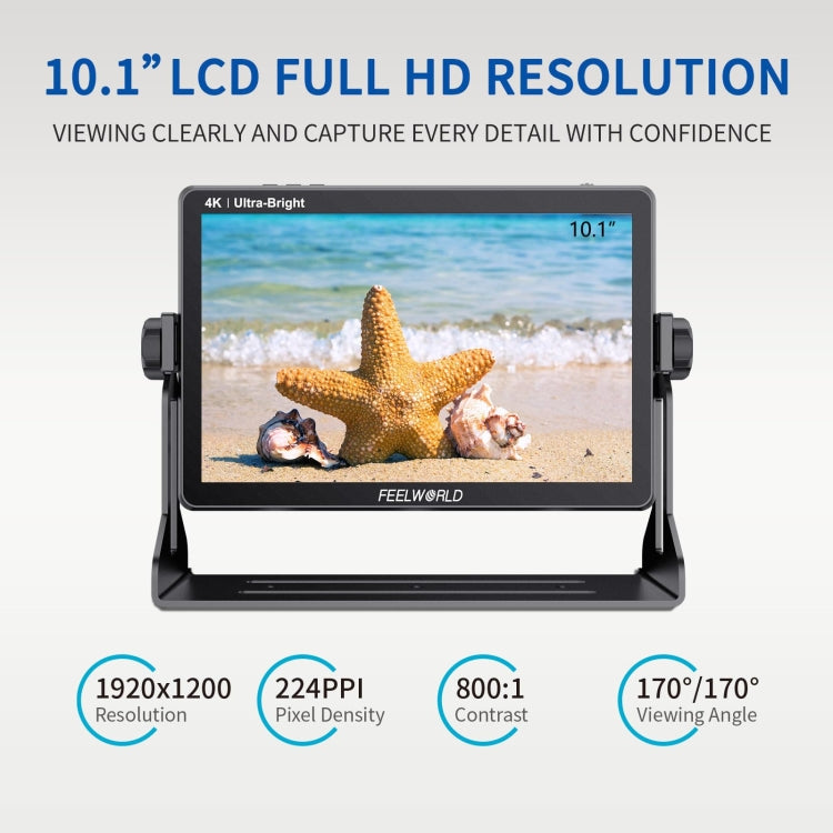 FEELWORLD LUT11H 10.1 Inch Ultra Bright 2000nit DSLR Camera Field Monitor Touch Screen 4K HDMI F970 External Power and Install Kit (EU Plug)
