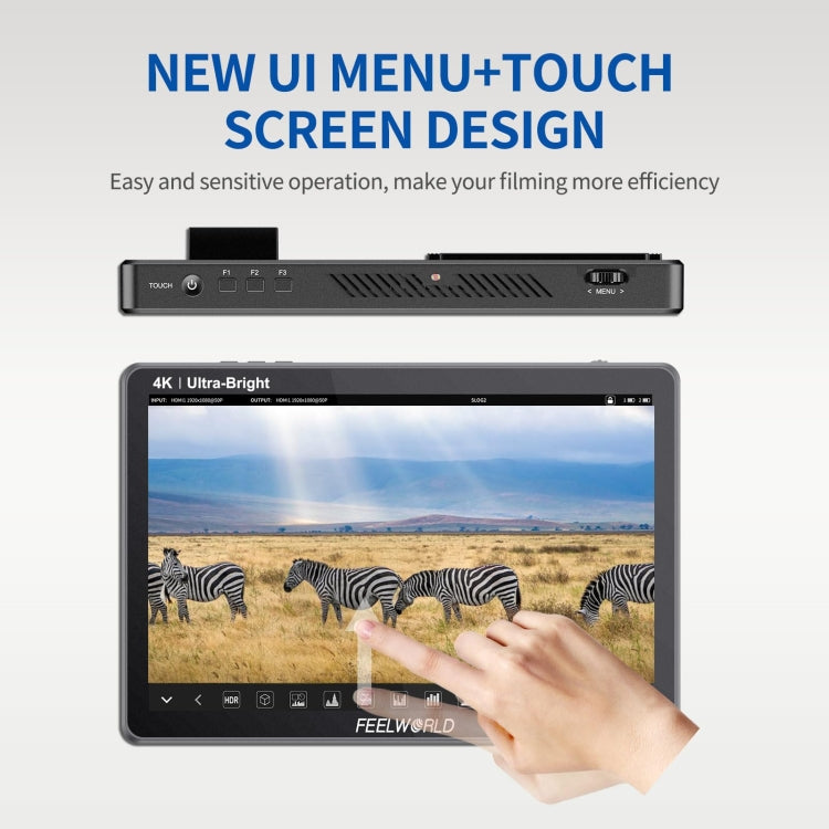 FEELWORLD LUT11H 10.1 Inch Ultra Bright 2000nit DSLR Camera Field Monitor Touch Screen 4K HDMI F970 External Power and Install Kit (EU Plug)