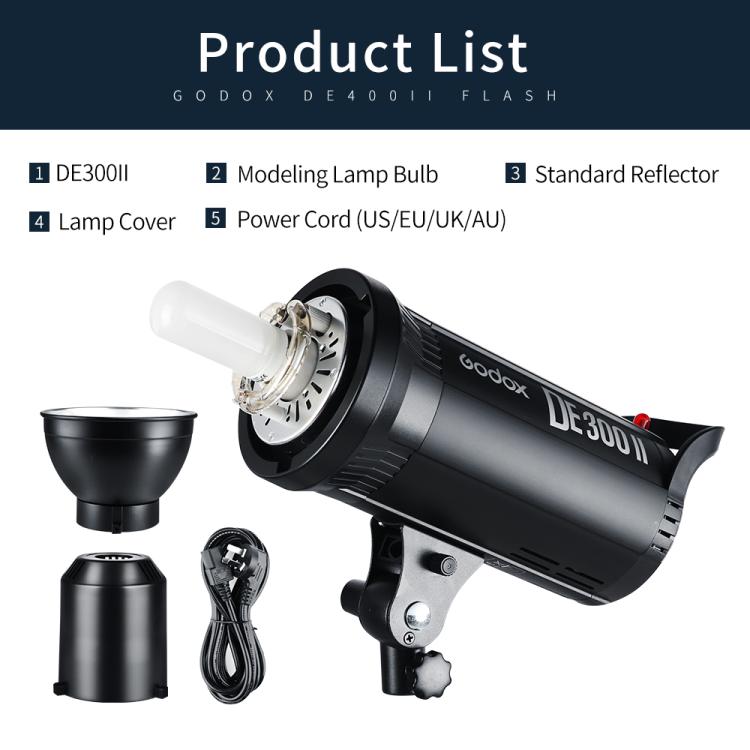 Godox DE300II 300Ws Studio Flash Light Strobe Lamp Head Bowens Mount Speedlight (UK Plug)