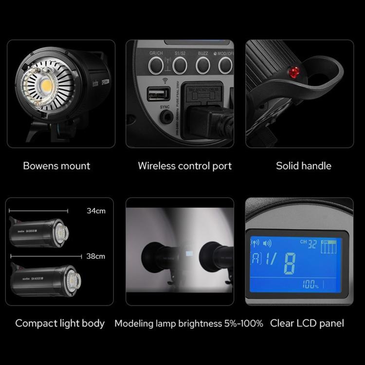 Godox SK400II-V Studio Flash Photo Light 400Ws Bowens Mount Monolight Light (EU Plug)