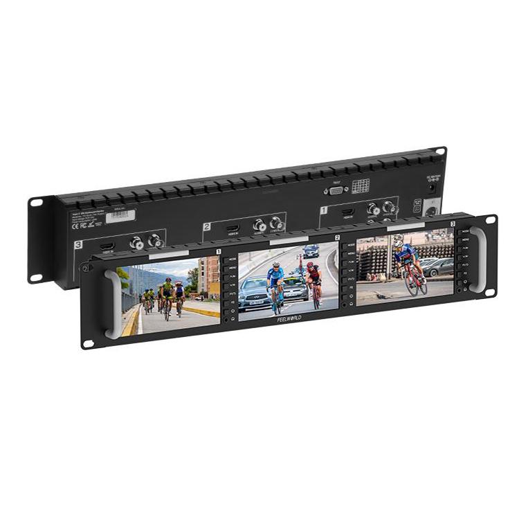 FEELWORLD T51 PLUS-H Triple 5.5 inch 2RU Rackmount Monitor Full HD 4K HDMI SDI AV Monitor (US Plug)