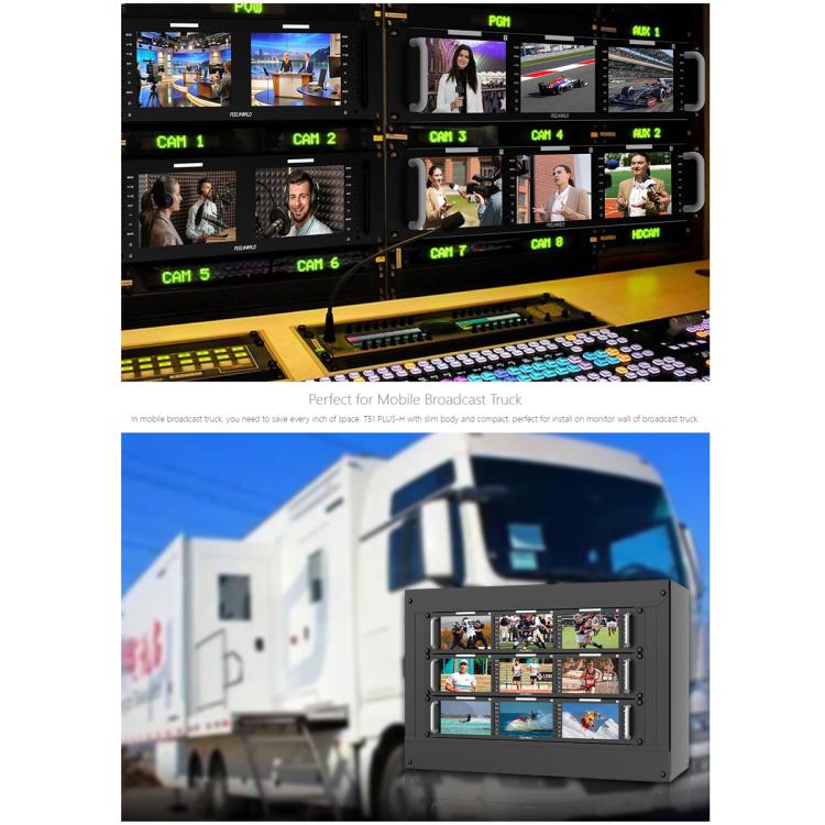 FEELWORLD T51 PLUS-H Triple 5.5 inch 2RU Rackmount Monitor Full HD 4K HDMI SDI AV Monitor (US Plug)