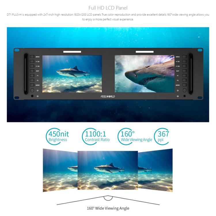 FEELWORLD D71 PLUS-H Dual 7 inch 3RU Rackmount Monitor 4K HDMI 1920 x 1200 IPS Monitor (US Plug)