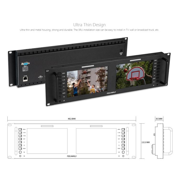 FEELWORLD D71 PLUS-H Dual 7 inch 3RU Rackmount Monitor 4K HDMI 1920 x 1200 IPS Monitor (UK Plug)