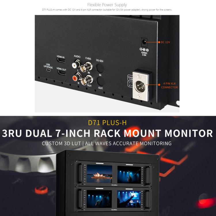 FEELWORLD D71 PLUS-H Dual 7 inch 3RU Rackmount Monitor 4K HDMI 1920 x 1200 IPS Monitor (UK Plug)