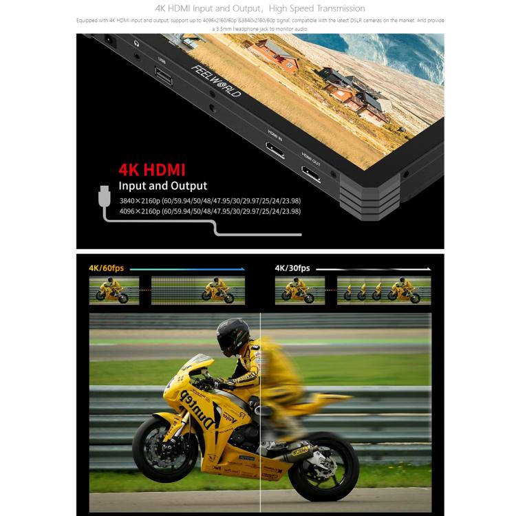 FEELWORLD T10 10.1 inch Aluminium DSLR Camera Field Monitor Touch Screen 4K HDMI Monitor (Black)