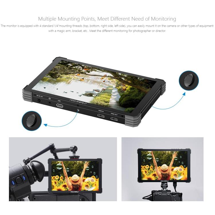 FEELWORLD T10 10.1 inch Aluminium DSLR Camera Field Monitor Touch Screen 4K HDMI Monitor (Black)