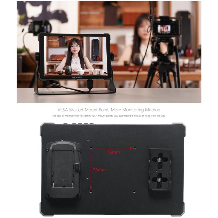 FEELWORLD T10 10.1 inch Aluminium DSLR Camera Field Monitor Touch Screen 4K HDMI Monitor (Black)