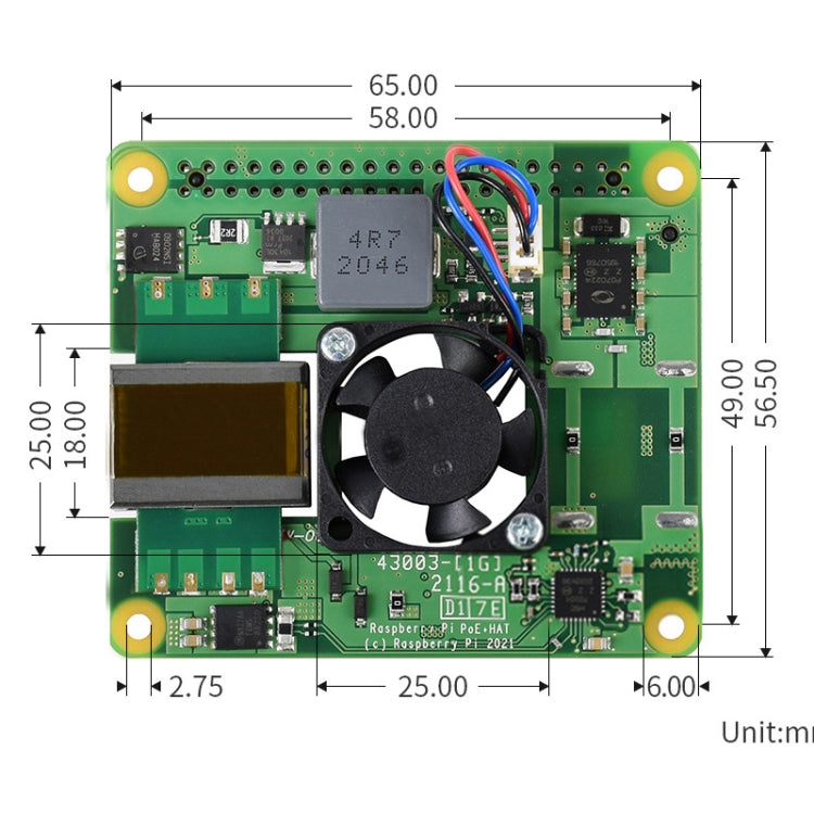 Waveshare Raspberry Pi PoE+ HAT Ethernet Expansion Board for Raspberry Pi 3B+/4B