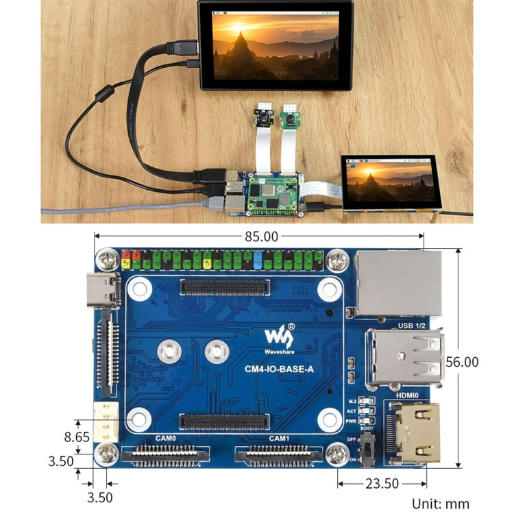 Waveshare Mini Base Board A for Raspberry Pi Compute Module 4, Base Board A For Raspberry Pi CM4
