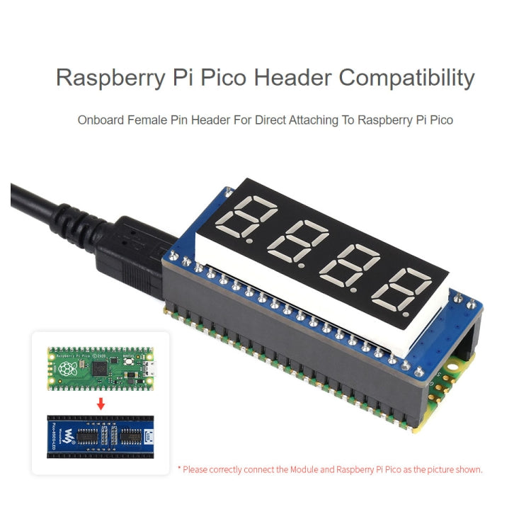 WAVESHARE 4-digit 8-segment Display Module for Raspberry Pi Pico, SPI-compatible, 19806
