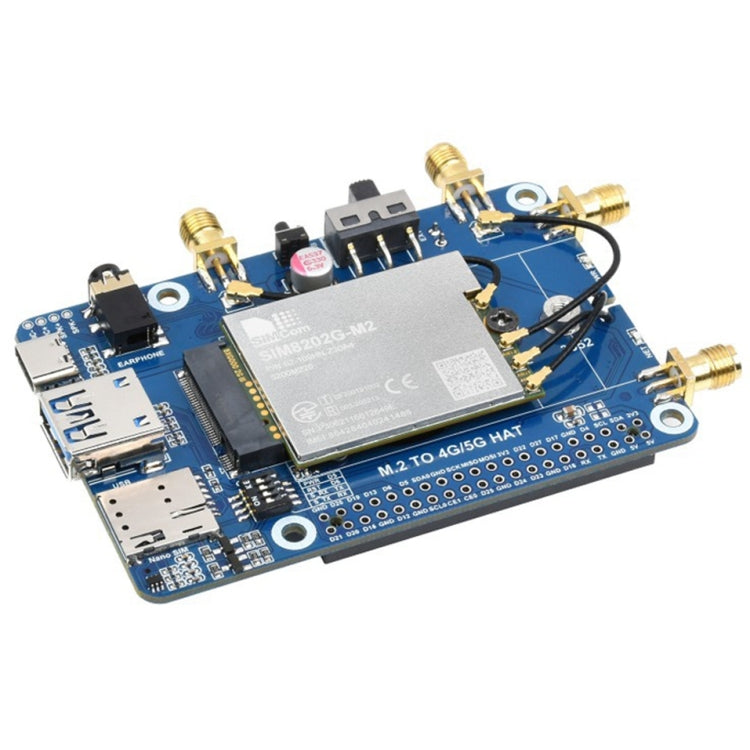 Waveshare SIM8202G-M2 5G HAT B Multi Band Snapdragon X55 Module Board for Raspberry Pi, SIM8202G-M2 5G HAT B