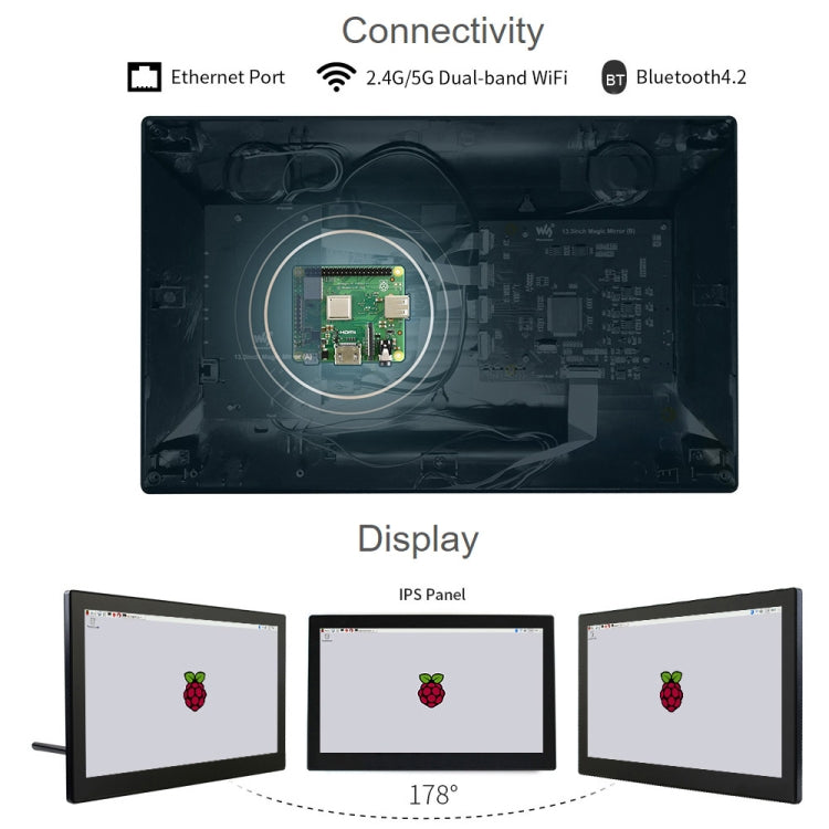 Waveshare 13.3 inch Mini-Computer Powered by Raspberry Pi 3A+, HD Touch Screen(EU Plug)
