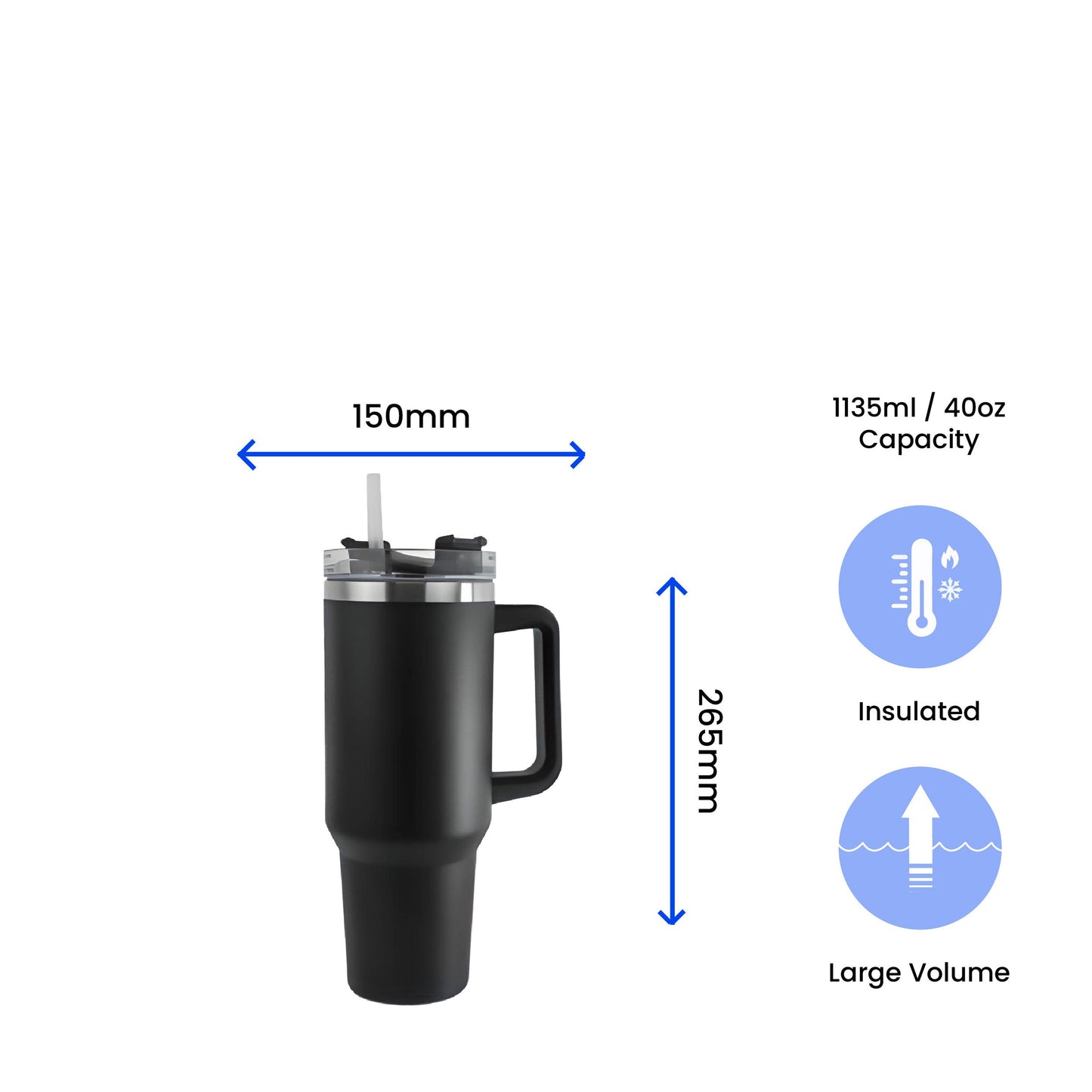 Engraved Extra Large Black Travel Cup 40oz/1135ml, Any Message