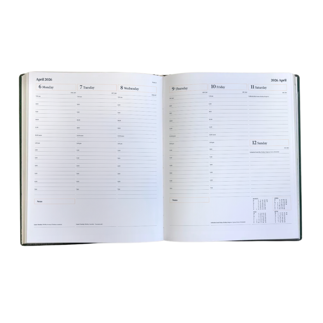 2026 Leather Desk Diary - Week-to-View Planner - Black