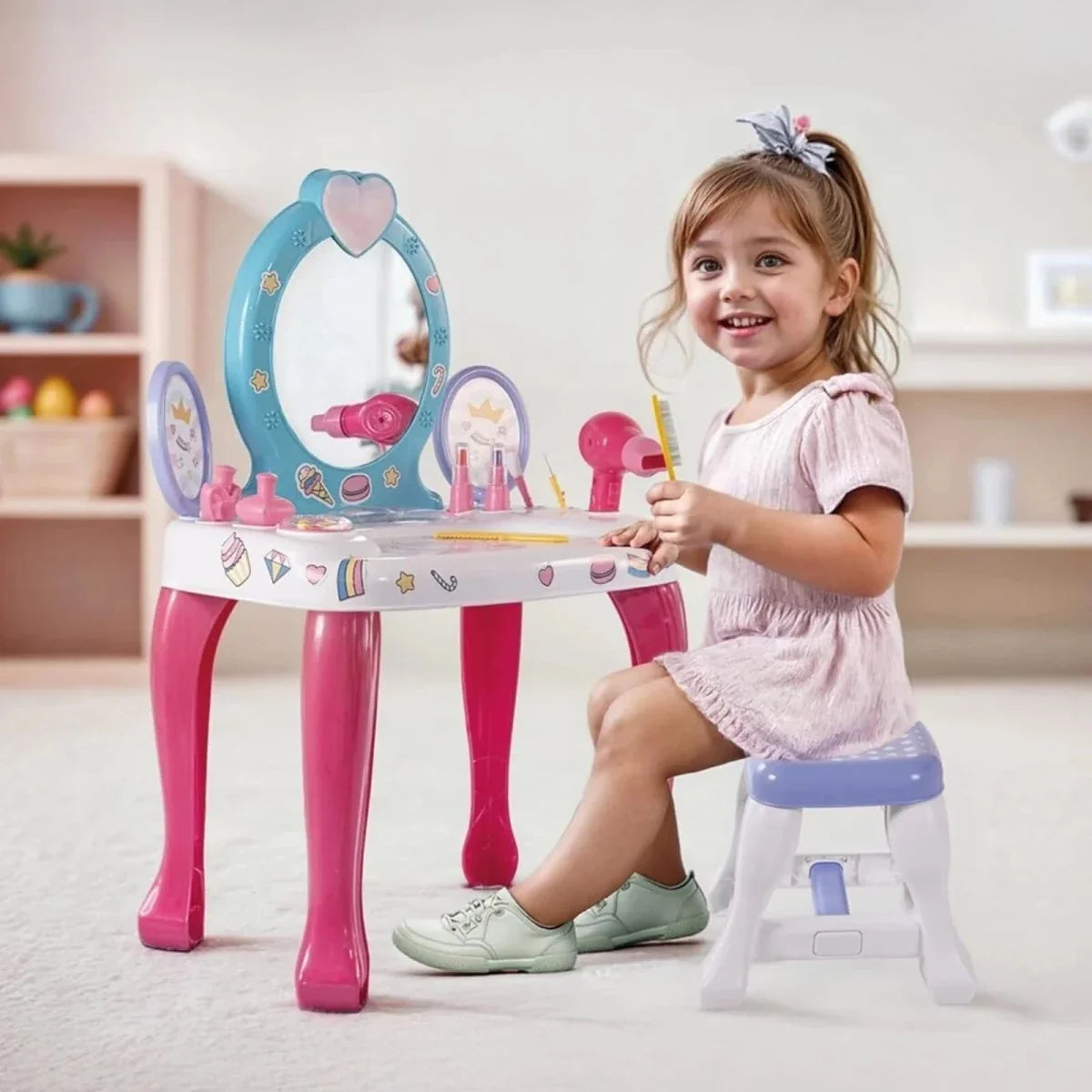 Dolu Unicorn Vanity Table & Stool - Pink