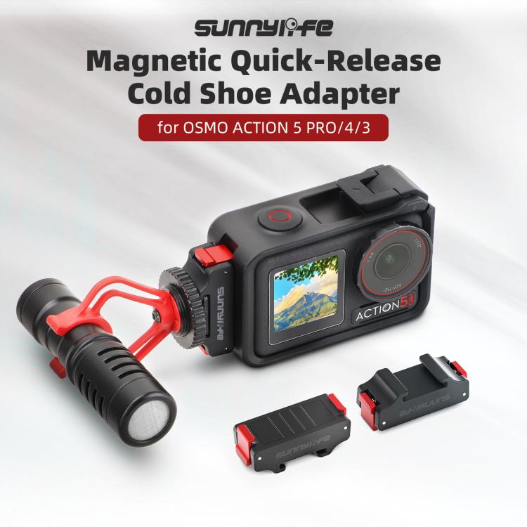 For DJI Osmo 360 / Action 5 Pro / 4 / 3 Sunnylife Magnetic Quick-Release Cold Shoe Adapter Action Camera Fill Light Microphone Adapter (Black)