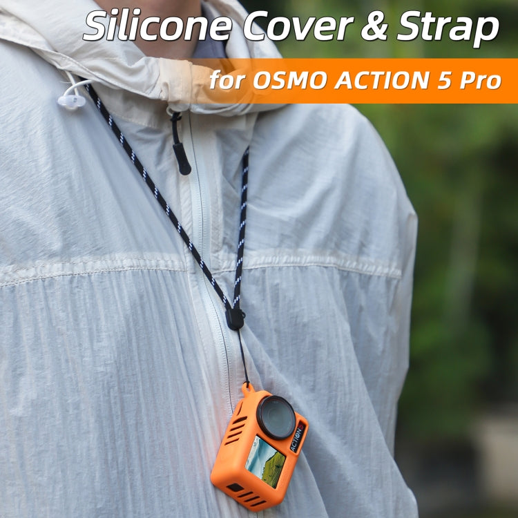 For DJI Osmo Action 5 Pro Sunnylife Silicone Protective Case Scratch-proof Camera Cover with Lanyard (Black)