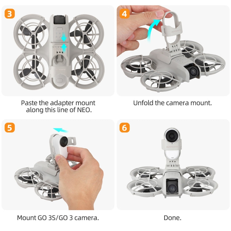 For DJI Neo / Insta360 GO 3S / GO 3 Sunnylife Drone Expansion Mount Action Camera Holder Adapter (Grey)