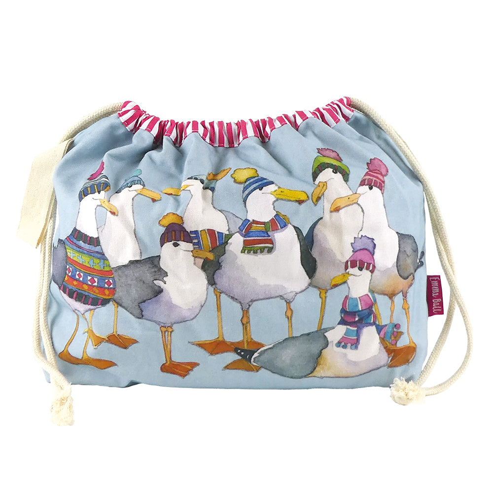GULLS IN BEANIES DRAWSTRING BAG