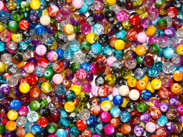 'Random Crackle and Swirl Mix'    8mm Glass Beads