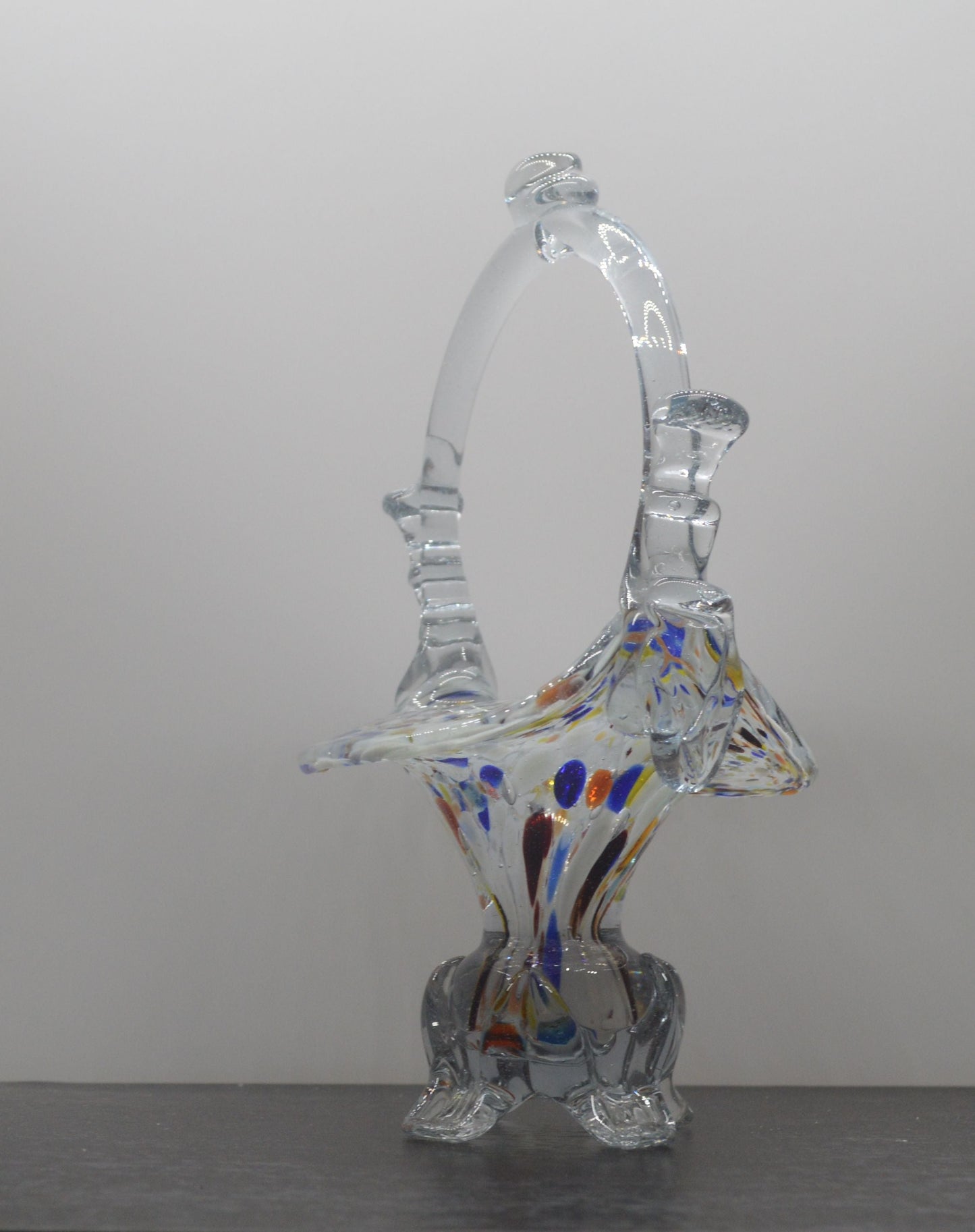 MURANO STYLE MULTICOLURED ART GLASS BASKET