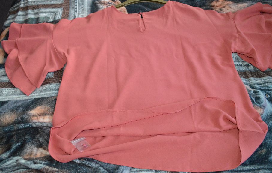 New Ladies Tiered Bell Sleeve Cranberry Loose Fit Top