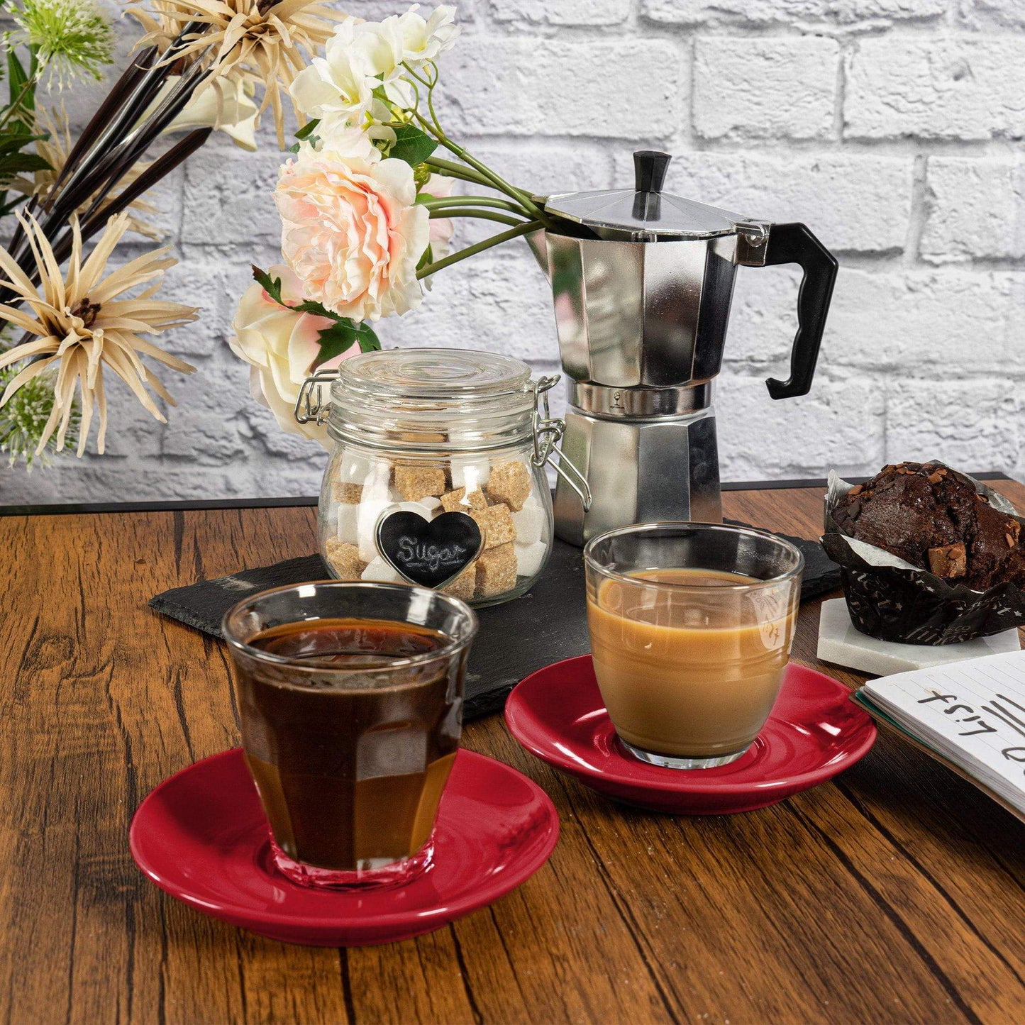 220ml Gigogne Glass Coffee Cups & Saucers - Pack of Six