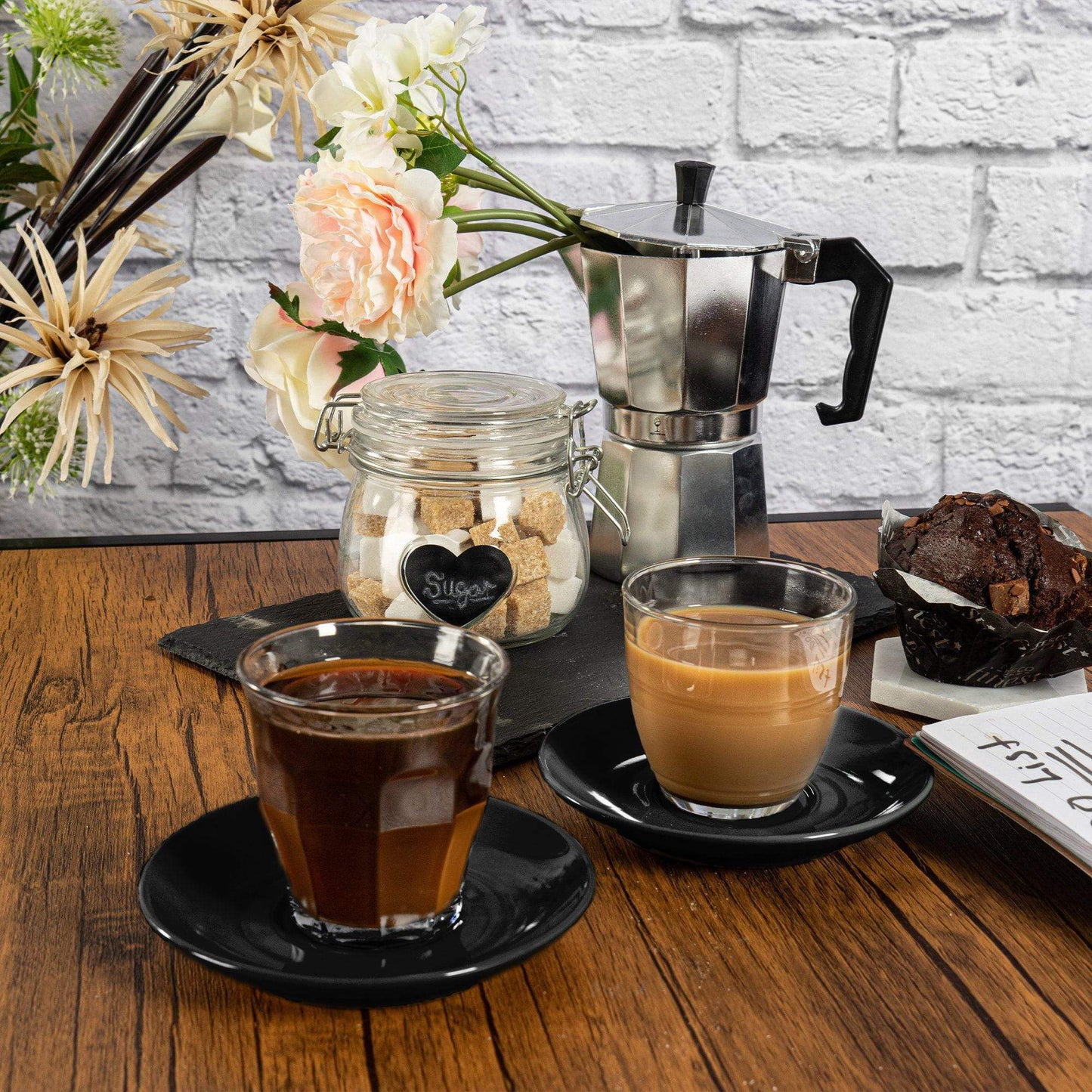 220ml Gigogne Glass Coffee Cups & Saucers - Pack of Six