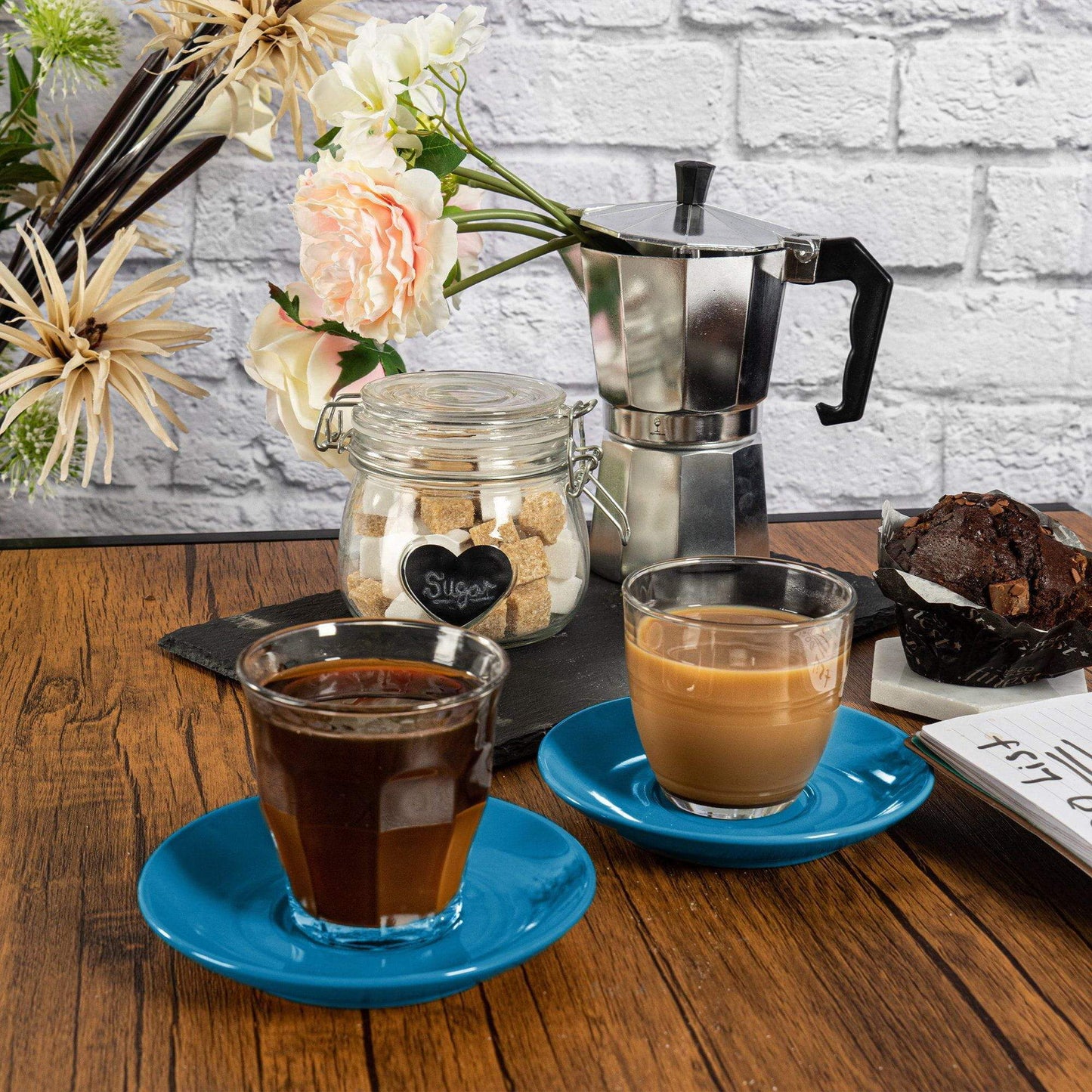 220ml Gigogne Glass Coffee Cups & Saucers - Pack of Six