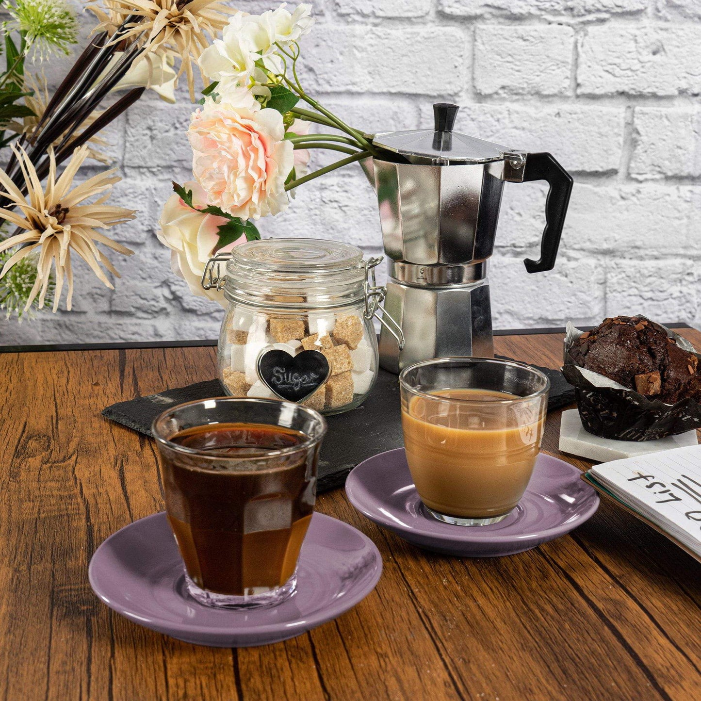220ml Gigogne Glass Coffee Cups & Saucers - Pack of Six