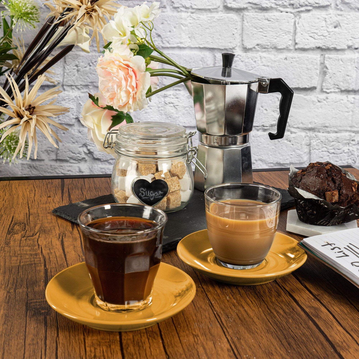 220ml Gigogne Glass Coffee Cups & Saucers - Pack of Six