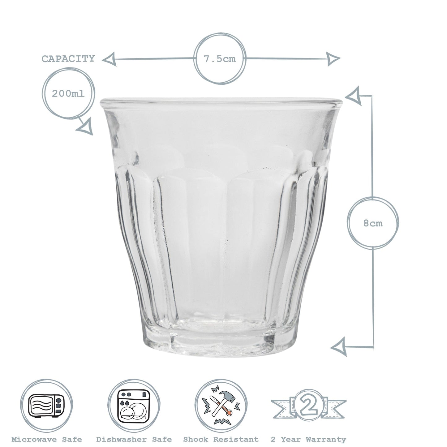 200ml Picardie Glass Coffee Cups & Saucers Set - Pack of Six
