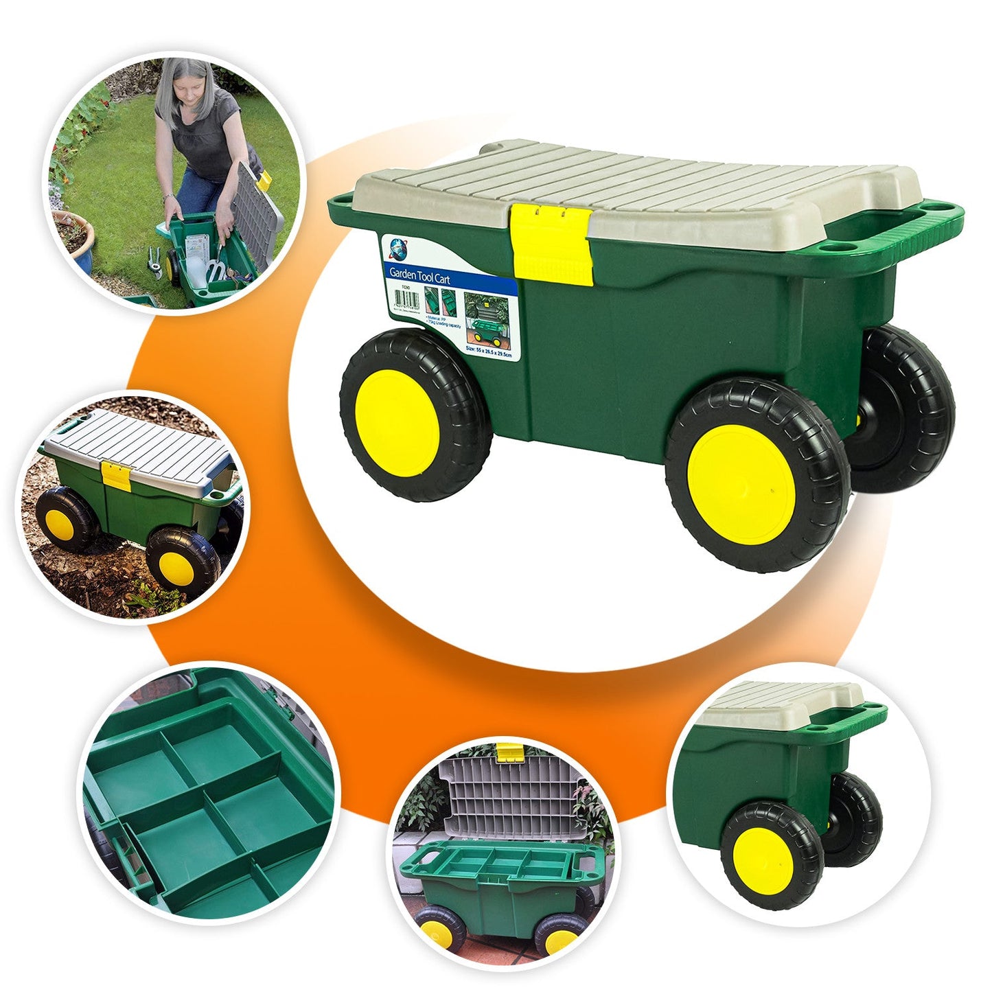 Gardeners Wheeled Tool Cart & Seat
