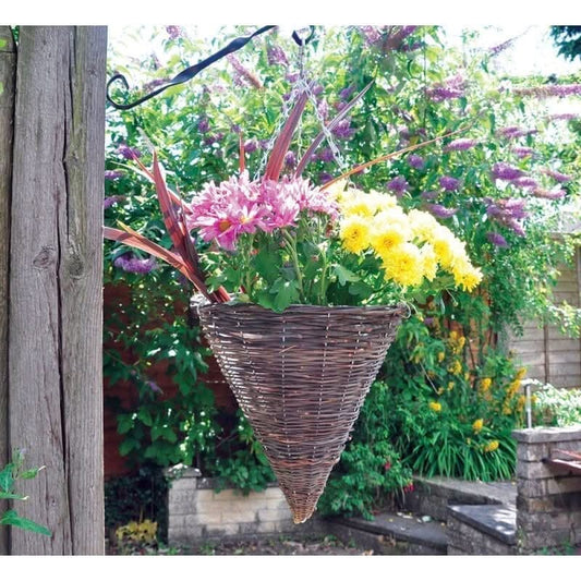 2x 12" Dark Rattan Cone Hanging Basket