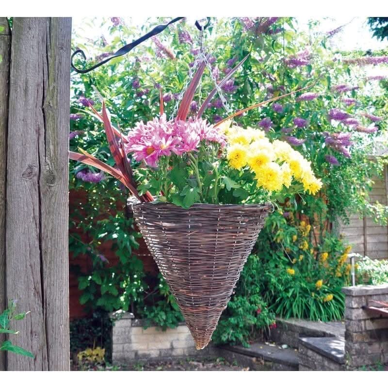 8x 12" Dark Rattan Cone Hanging Basket
