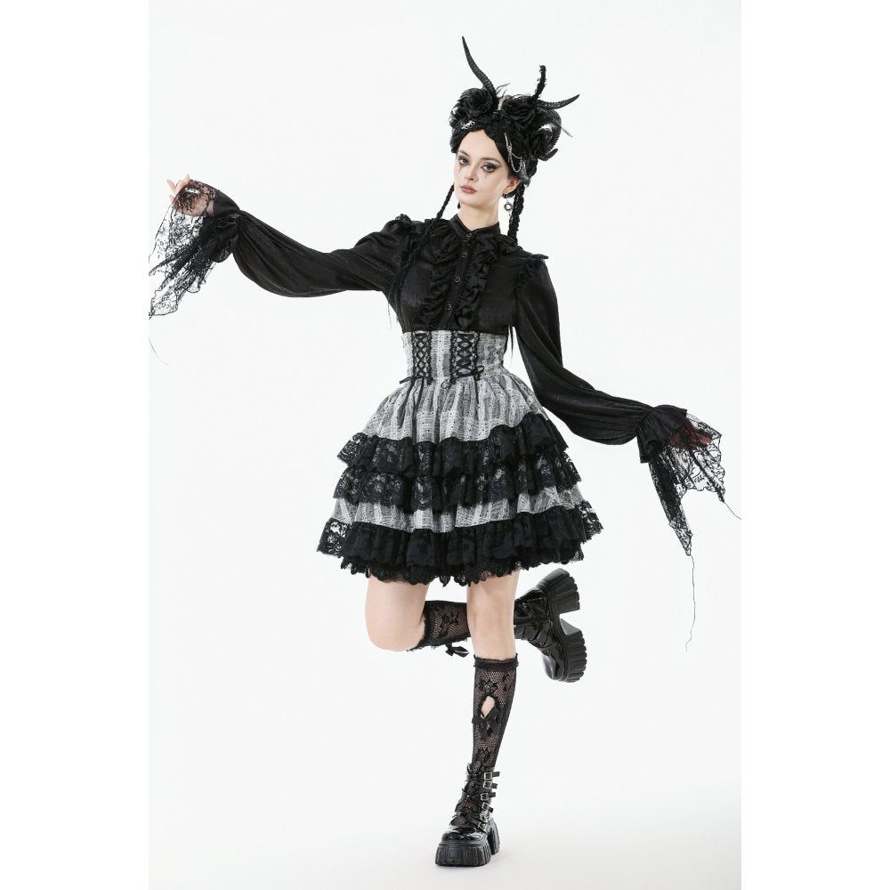 Dark in Love Hexa Layered Tartan Effect Lace Skirt