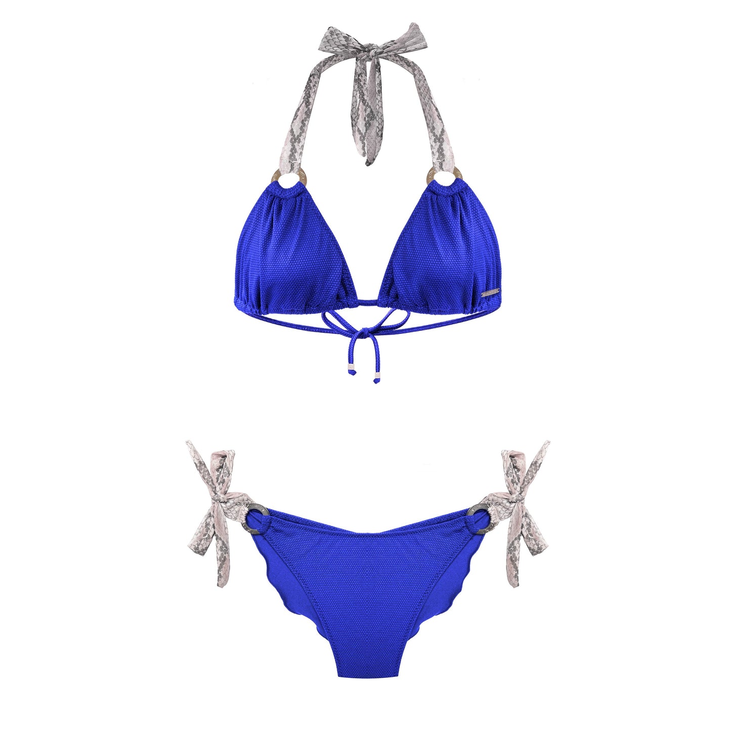 Blue Cobalt Ibiza Bikini Bottom with Animal Print Straps