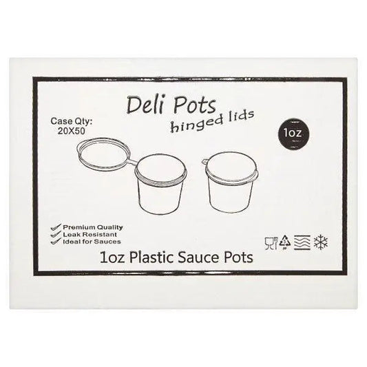 Deli Pots Hinged Lids 1oz Plastic Sauce Pots