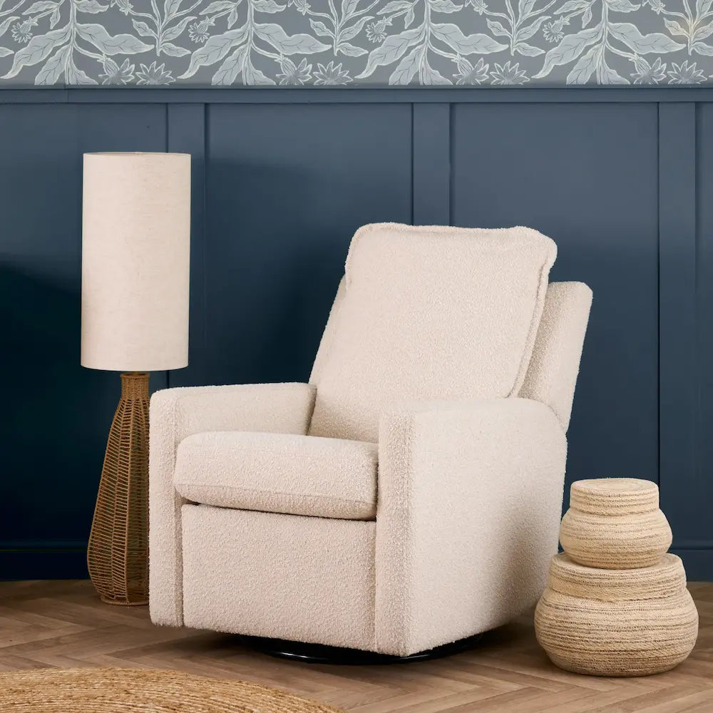 Nursery Glider Recliner Chair Bouclé – 360° Swivel