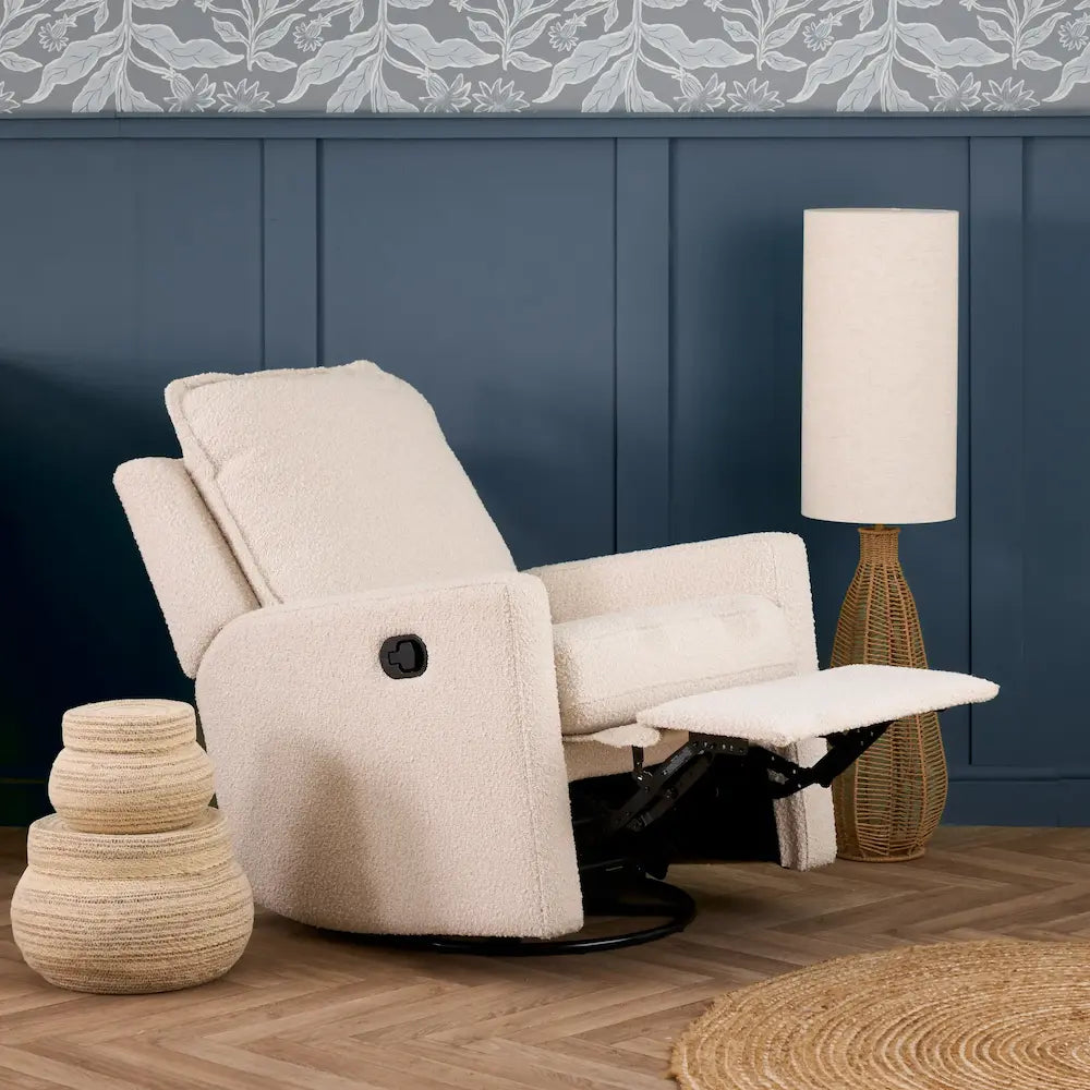 Nursery Glider Recliner Chair Bouclé – 360° Swivel