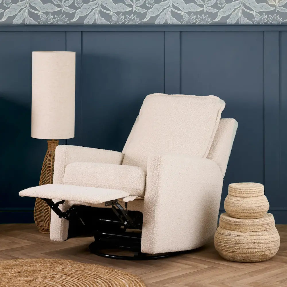 Nursery Glider Recliner Chair Bouclé – 360° Swivel