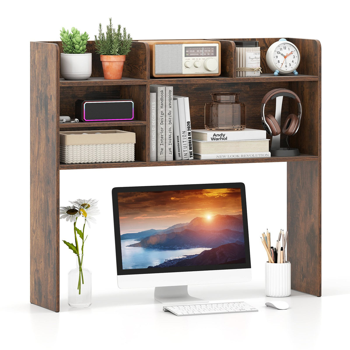 Desktop Bookshelf 3-Tier Display Rack Bookcase Storage Rack-Natural