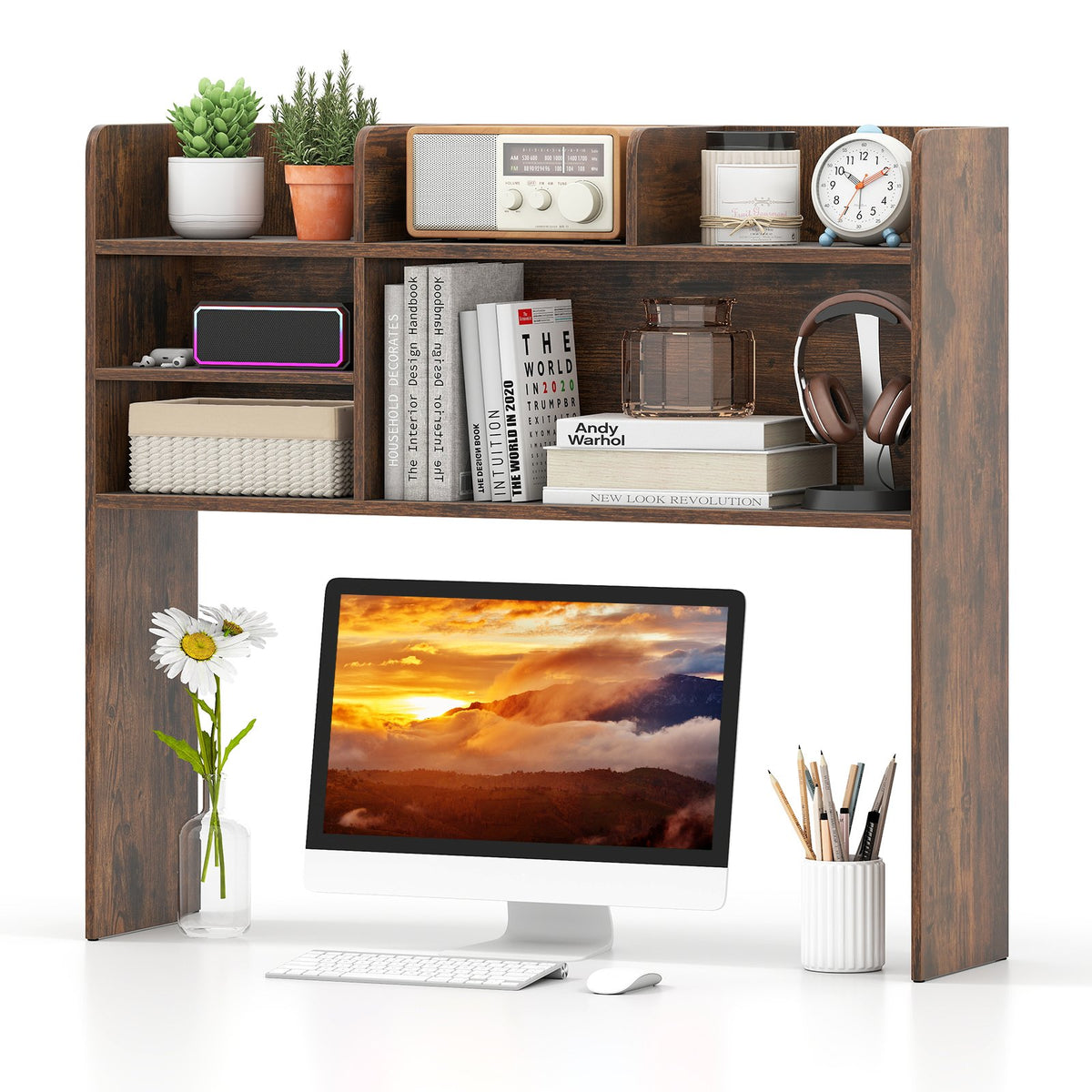 Desktop Bookshelf 3-Tier Display Rack Bookcase Storage Rack-Natural