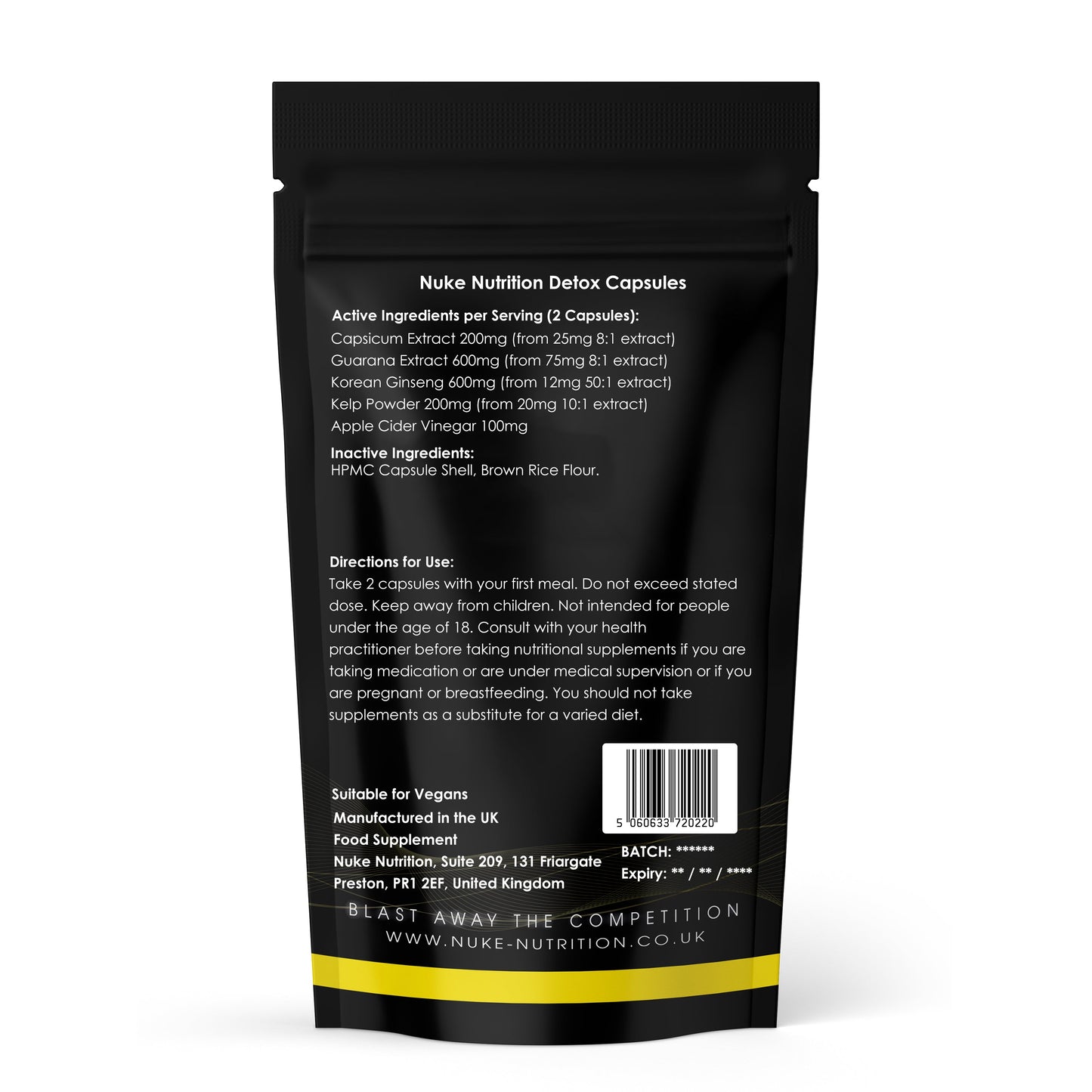 Detox 850mg Capsules - Apple Cider Vinegar, Capsicum, Kelp, Ginseng, Guarana Digestive Support & Metabolism